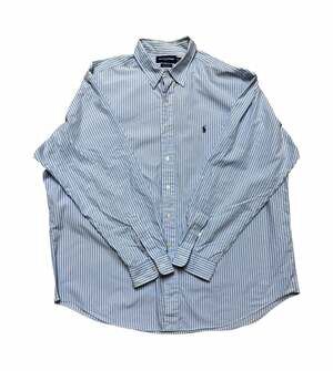 Ralph Lauren Golf Tilden Blue/White Stripe Cotton Dress Shirt XXL Men’s